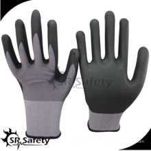 SRSAFETY billig preis / 15g Nylon und Spandex dünne Schaum Nitril Handschuhe / Hand Handschuhe